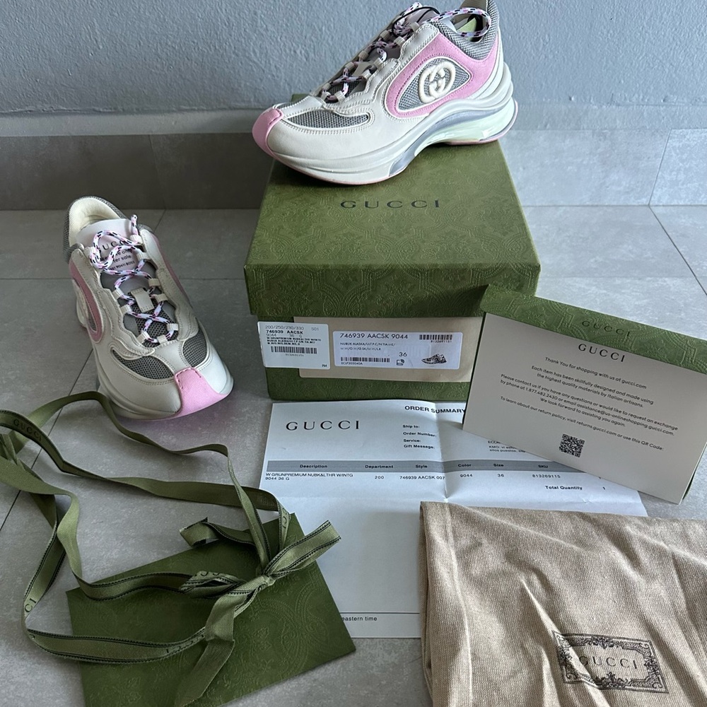 Gucci Pink and Cream Sneakers with Chunky Sole